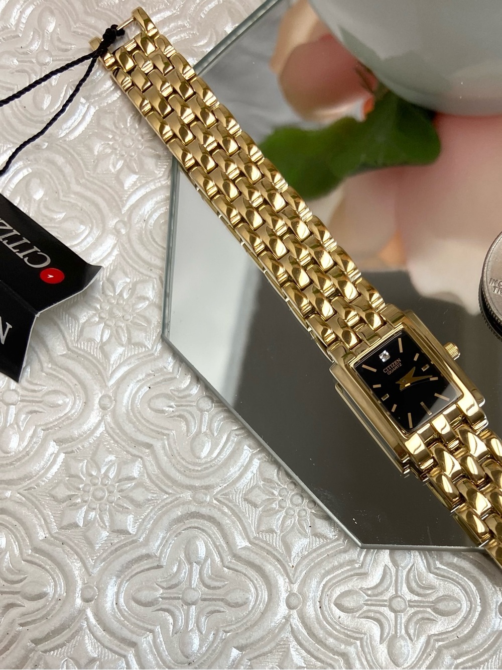 Vintage Citizen Diamond Accented Dial Tank Style Dress Watch with Box - Picture 10 of 16